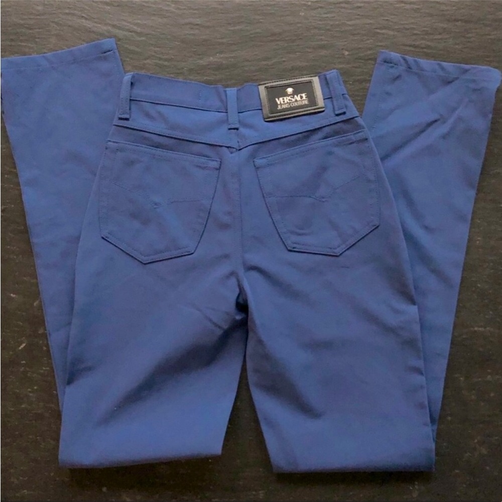 VERSACE] VTG Royal blue High-waist Straight leg JEAN COUTURE Pant